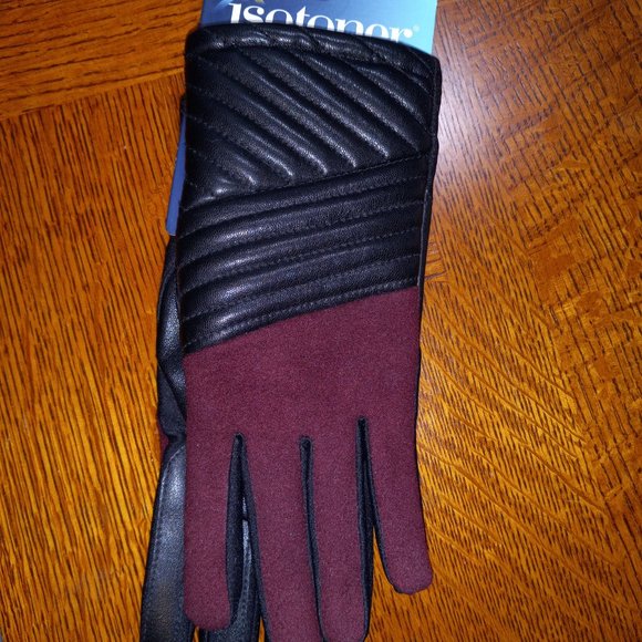 NWT Women's Isotoner SmarTouch Gloves Burgundy Red (HENNA) & Black– size L/XL - Picture 8 of 8